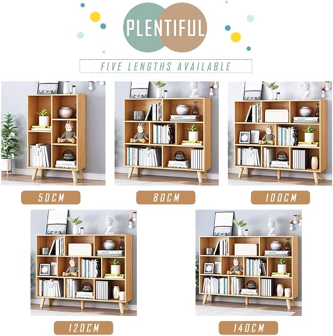 IOTXY Wooden Open Shelf Bookcase - 3-Tier Floor Standing Display Cabinet Rack with Legs, 10 Cubes Bookshelf, Pear Yellow