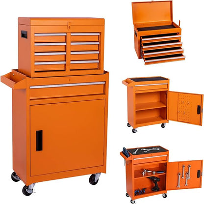 RYH 5 Drawers Rolling Tool Chest & Tool Box on Wheels | Heavy Duty Metal Cart with Ball Bearing Drawers | Fits US General Tool Box for Garage Storage (Orange, 5 Drawers（42.1" H × 20.7" W × 11" D)