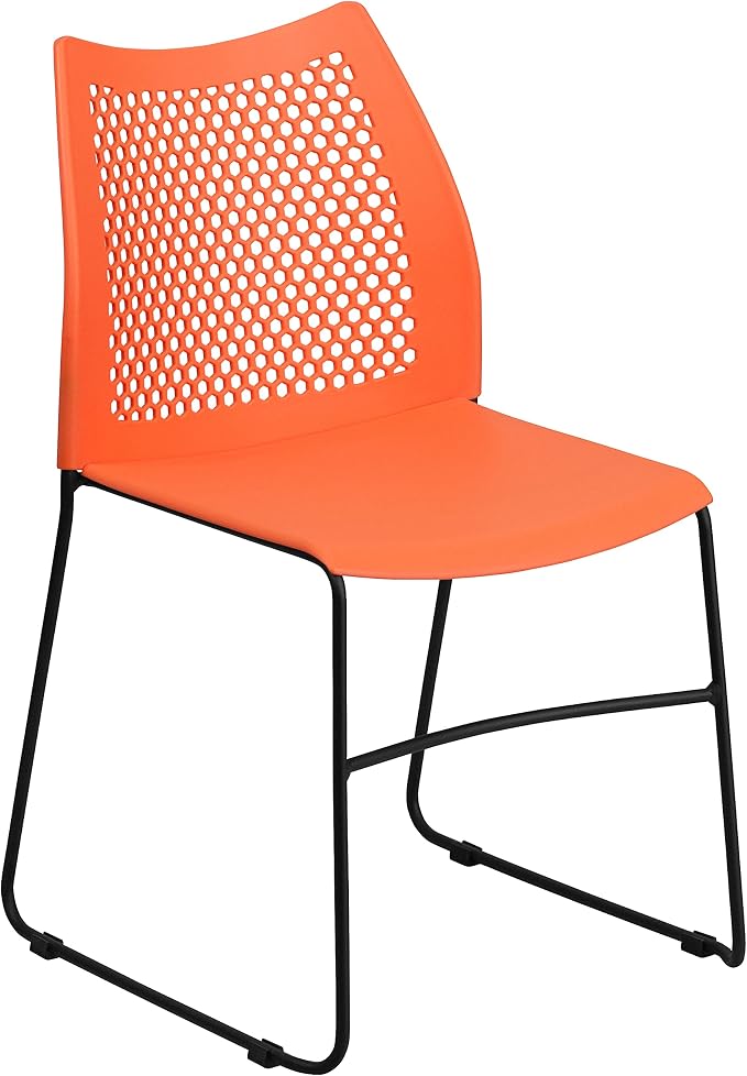 Flash Furniture Hercules Series Contoured Lobby Chairs with Air-Vent Honeycomb Backs, Ergonomic Stacking Chairs for Offices, Set of 5, Orange