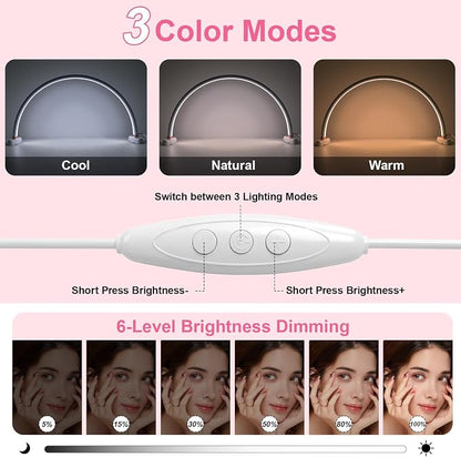 Half Moon Light for Nail Desk 16 inch Nail Desk Light Half Moon Lamp Portable Arch Lamp Dimmable with Foldable Bracket for Desk Salon Table Use, 3 Color Temperature