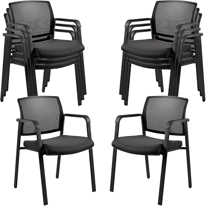 CLATINA No Wheels Conference Room Chairs Set of 8, Stackable Office Guest Reception Chair with Armrests, Mesh Back Waiting Room Chairs for Office, School, Lobby, Church, Black