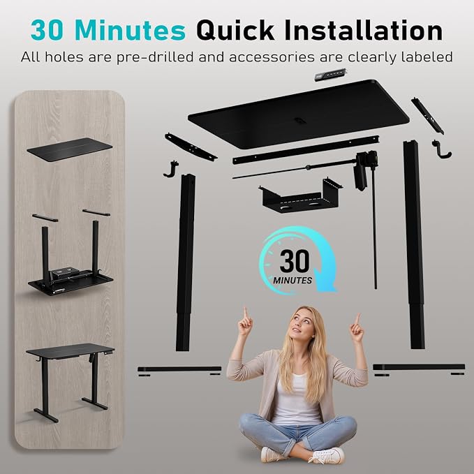 35" Electric Standing Desk Adjustable Height, Small Sit Stand Desk for Home Office & Computer Workstation, Compact Work Desk with Cable Management (Black)
