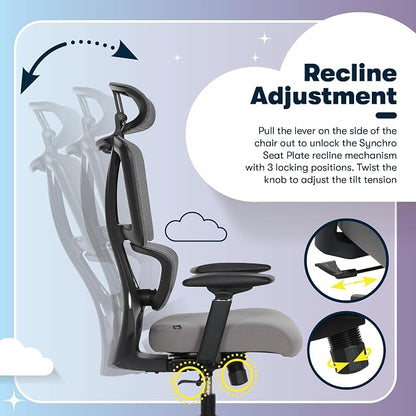 Serta AirHaven SX1200 Ergonomic Office Chair, High Back Mesh Desk Chair with Adjustable Headrest, Lumbar Support, 3D Armrests, ComfortCoils Seat, Swivel Computer Chair with Wheels, Gray