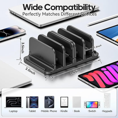 KDD 4-Slot Vertical Laptop Stand with Gravity Locking, 6-in-1 Laptop Holder Desktop Stand, Space-Saving Organizer Fits MacBook/Surface/HP/Dell/Book/Tablet/Switch/Cell Phone and Keyboard