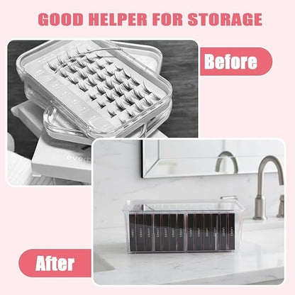 Lash Tray Organizer, 4-Compartment Acrylic Makeup Organizer, Eyelash Case for Lash Cart Use, Clear Eyelash Extension Supplies Storage Holder, Desktop Display for Salon Vanity Desk, Beauty Studio