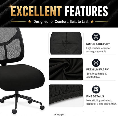DIVA EN CAMINO DEC Water-Resistant Stretchable Desk Office Chair Seat Cushion Covers - Universal Spandex Computer Chair Slipcover - Removable Washable Cushion Protectors for Dogs, Cats, Black