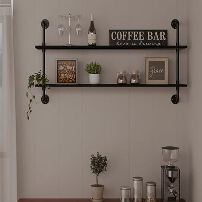 HDDFER Floating Bookshelf Shelves Industrial Pipe Shelving Pipe Shelf Rustic Black Wall Shelves 36 Inch Farmhouse for Wall Mounted