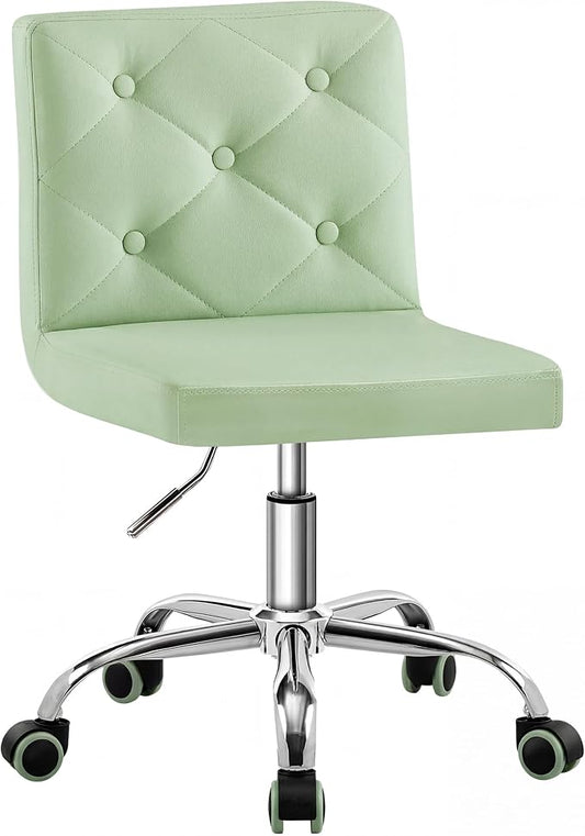 VECELO PU Leather Mid-Back Armless Vanity Chair Adjustable Height 360° Rolling Swivel for Home Office Work