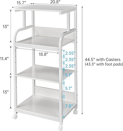Fannova 4 Tier White Printer Stand Table with Adjustable Shelves, Movable Printer Shredder Stand with Wheels for Home Office Storage and Organization, Rolling Cart for Computer Tower CPU