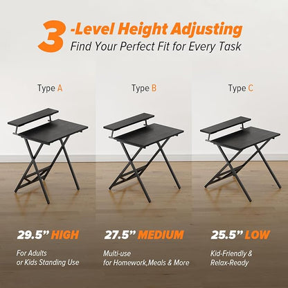 WOHOMO Folding Computer Desk with Adjustable Height, 23.6" x 31.5" x 25.6" Foldable Table with Monitor Stand, Small Office Desk for Bedroom, Space Saving Desk for Home Office, Easy Assemble, Black
