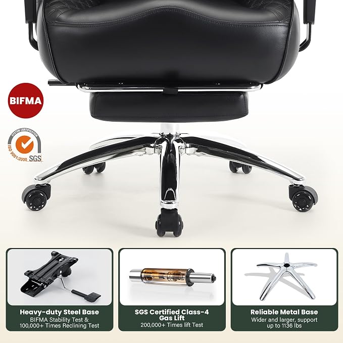 500lbs Big and Tall Office Chair Adjustable Lumbar Support, Extra Wide Seat Ergonomic Gaming Chair with Footrest, Heavy Duty High Back Executive Leather Computer Desk Chair