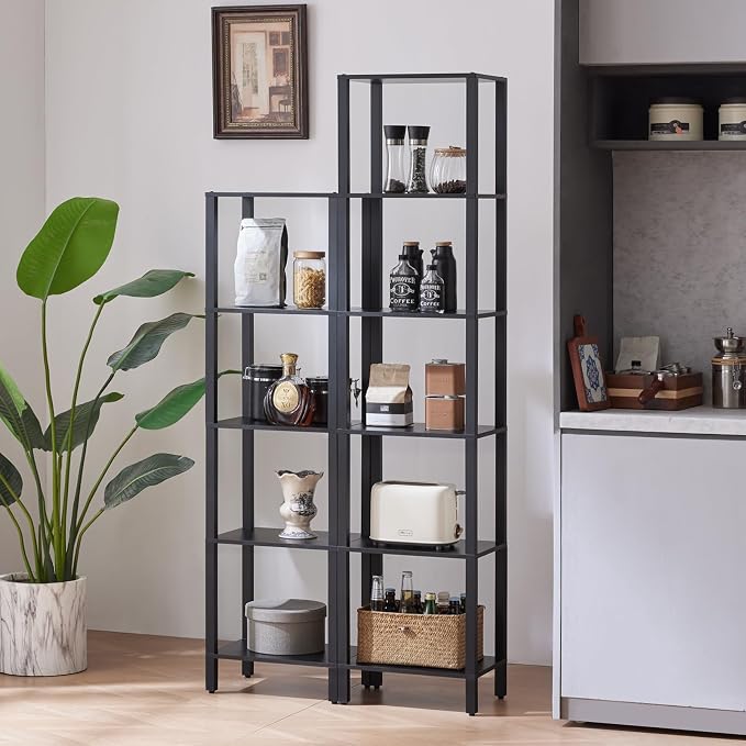 YUFAM 54in Tall Bookshelf 5-Tier Small Narrow Bookcase, Skinny Book Shelf for Small Space, Farmhouse Slim Shelf with Storage, Wood Freestanding Display Thin Bookshelves for Living Room, Office, Black