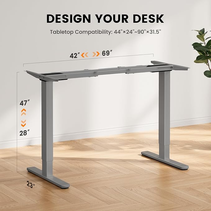 ErGear Dual Motor Standing Desk Frame, Electric Adjustable Legs Compatible Desktop Size 44″-90″, 264 lbs Weight Capacity, 4 Memory Height Settings Stand up Desks Base, Grey Frame Only