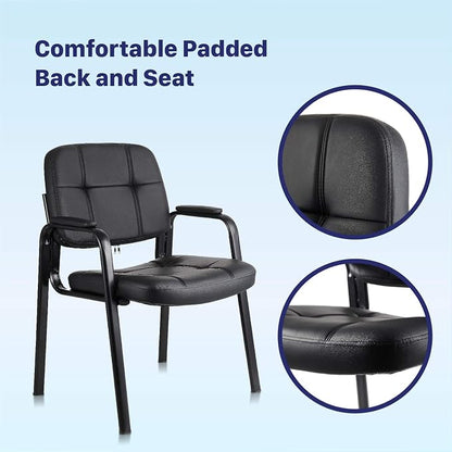 CLATINA Classic Reception Chair with Padded Armrests and Sturdy Steel Frame, Ergonomic Guest Chair for Office Conference Waiting Meeting Room, Black (2 Pack)
