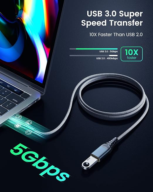 ANDTOBO 10FT USB Extension Cable, USB 3.0 Type A Male to Female Extender Cables High-Speed Data Transfer 5Gbps Compatible with Gamepad, Printer, Webcam, USB Keyboard, Flash Drive, Hard Drive