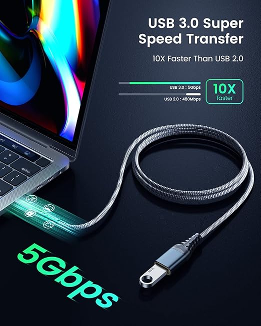 ANDTOBO USB Extension Cable 16ft, USB 3.0 Type A Male to Female Extender Cables High-Speed Data Transfer 5Gbps Compatible with Gamepad, Printer, Webcam, USB Keyboard, Flash Drive, Hard Drive