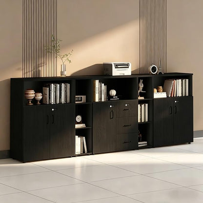 File Cabinet with Password Lock, Wood Lateral Filing Cabinet for Letter/A4 Files, 3 Drawer with Door, Printer Stand with Open Shelves for Home Office