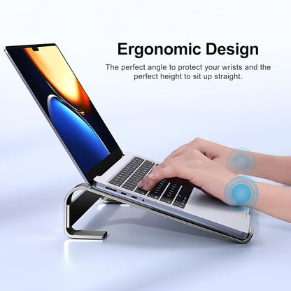 MOKURU Laptop Riser for Desk - Aluminum Ergonomic Computer Stand for Laptop Cooling - Compatible with MacBook Pro/Air, Dell, HP, Lenovo, 10-17.3'', Black