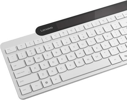Lenovo 800 Self-Charging Bluetooth Keyboard, Uses Ambient Light for Charging, Bluetooth 5.1, Supports 3 Devices, Battery Free, Wireless, White