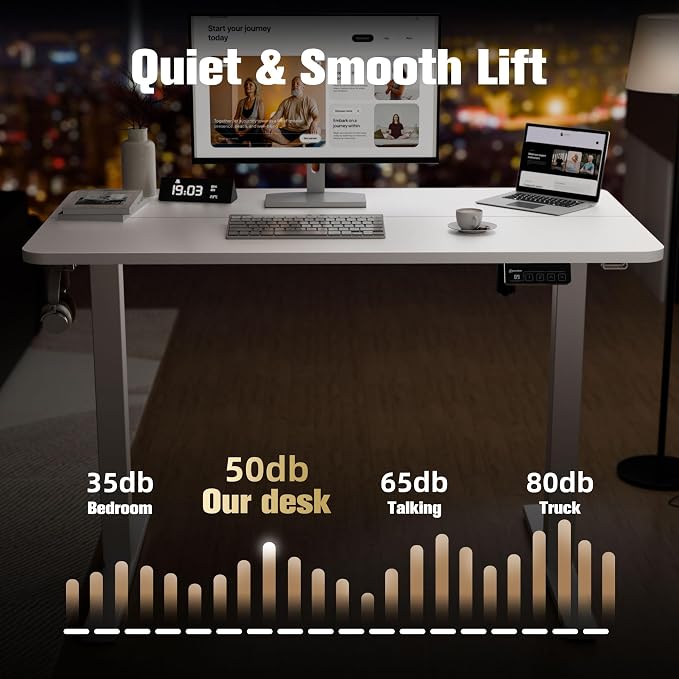 ERGOMAKER 43" Electric Standing Desk, Adjustable Height, Sit Stand Up Desk for Home Office & Computer Workstations, Memory Controller, White