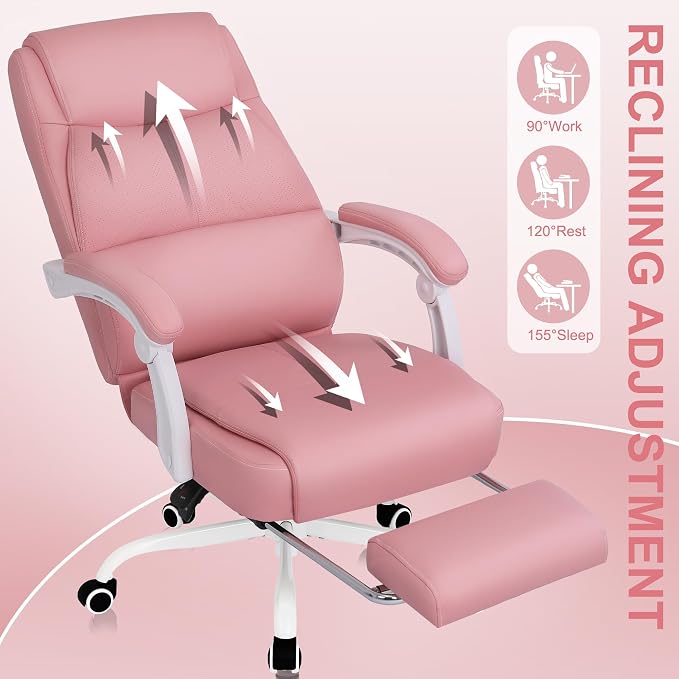 Misolant Big and Tall Office Chair with Footrest, High Back Desk Chair with Linkage Armrest, 90-155° Recline Executive Computer Chairs with Adjustable Height for Home