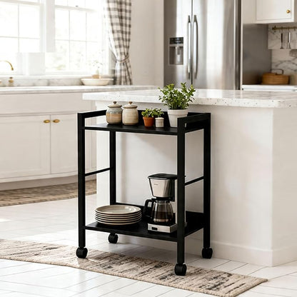 Small Printer Stand with Storage, 2-Tier Minimalist Printer Table, Rolling Cart for Home Office, Fits Small Desktop Printers, Scanner, Fax Machine.Size:17 "L × 12" W × 22" H,Black