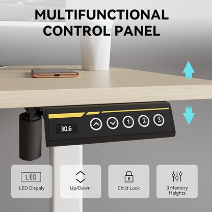 Electric Standing Desk,48x24 Inches Adjustable Height Stand up Desk, Sit Stand Home Office Desk with Splice Board, 3 Preset Heights,Equipped with Hooks,Ergonomic Computer Workstation，Nature