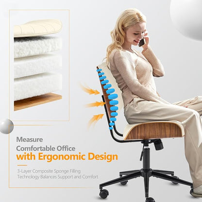 VINGLI Wide Curved Seat&Back Armless Home Office Chair,Ergoromic Adjustable-Height Desk Chair,Swivel&Tilting Function,Stylish Walnut Task Chair for Meeing Room,Dining Room,PU,Khaki