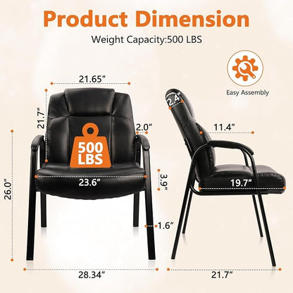 CLATINA Big Tall 500 LBS Wide Guest Chair Heavy Duty, Leather Side Reception Chairs with Padded Armrest No Wheels, Executive Office Desk Chair for Meeting Conference Waiting Room Home, Black 6 Pack