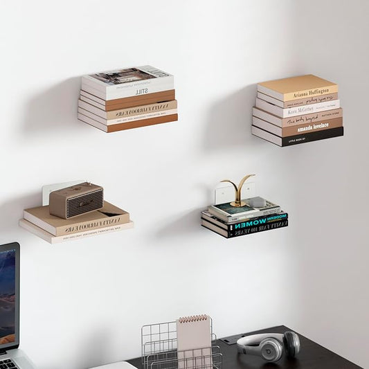 STORAGE MANIAC Floating Book Shelves for Wall Mounted Invisible Floating Bookshelves Heavy-Duty Steel Hidden Bookshelf Hanging Bookshelves for Bedroom Living Room Office, White 3-Pack Extra Large