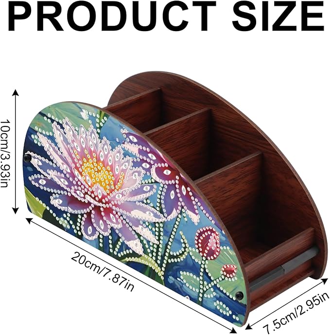 DIY Diamond Painting Storage Box, Pink Lotus Design Handmade 5D Diamond Art Case Multi-Compartment Wooden Desktop Organizer for TV AC Remotes Makeup Brushes Pens Holder Tabletop Craft Storage