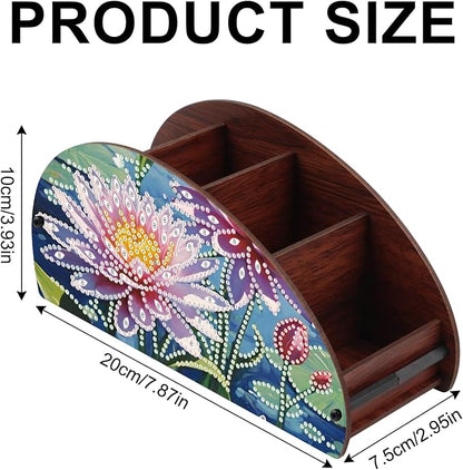 DIY Diamond Painting Storage Box, Pink Lotus Design Handmade 5D Diamond Art Case Multi-Compartment Wooden Desktop Organizer for TV AC Remotes Makeup Brushes Pens Holder Tabletop Craft Storage