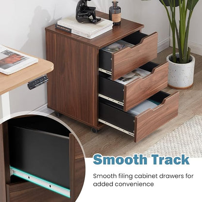 Farini Mobile File Cabinet for Home Office, 3 Drawer Chest Wood, Drawers Unit for Under Desk, Storage Drawers Cabinet Brown