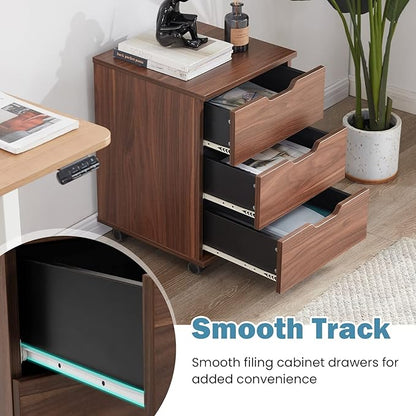 Farini Wood File Cabinet for Home Office,Under Desk 3 Drawer Mobile File Cabinet(Black,(Brown,Non-Assembled)