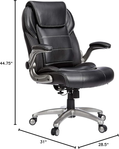 Amazon Basics Ergonomic High-Back Office Chair with Flip-Up Arms, Adjustable Lumbar Support, Height Adjustable, 29.5"D x 27.5"W x 44.75"H, Black