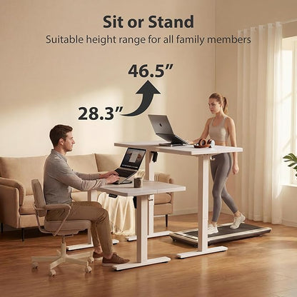 Cubiker Standing Desk, 40x24 Inches Sit Stand Home Office Desk, Electric Stand up Desk, Adjustable Desk with Splice Board, White Frame/White Top