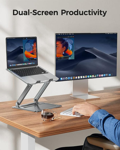 LORYERGO Adjustable Laptop Stand, Portable for 17.3inch Laptops, Holds Up to 17.6lbs, Ergonomic Posture & Heat Dissipation - Gray