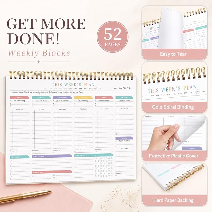Weekly To Do List Notepad from Monday to Sunday Planning for 1 year, 8.5" x 11" Daily Planner for ADHD, Adults & Teens, Desk Schedule Journal with Habit Tracker for Work, Home, School, and Daily Chores
