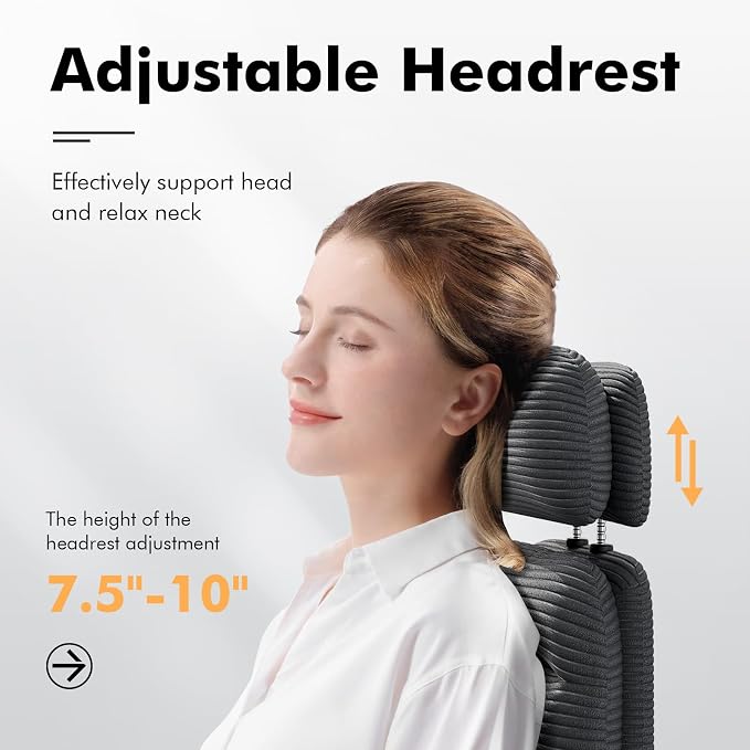 GXJ Criss Cross Legged Office Chair with Flip-up Arms, Footrest, G800 Plus | 6.3" Cushion Relieves Tailbone Pain, Head-Lumbar Support Eases Fatigue, Smooth Rolling Wheels, Corduroy Desk Seating, Black