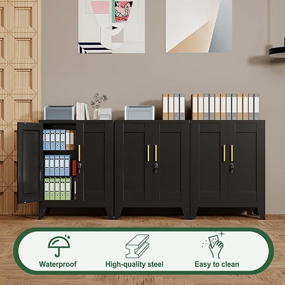 Black Metal Storage Cabinet, 36" Tall Locking Storage Cabinet with 2 Adjustable Shelves, Steel Locker Organizer, for Office, Home, School