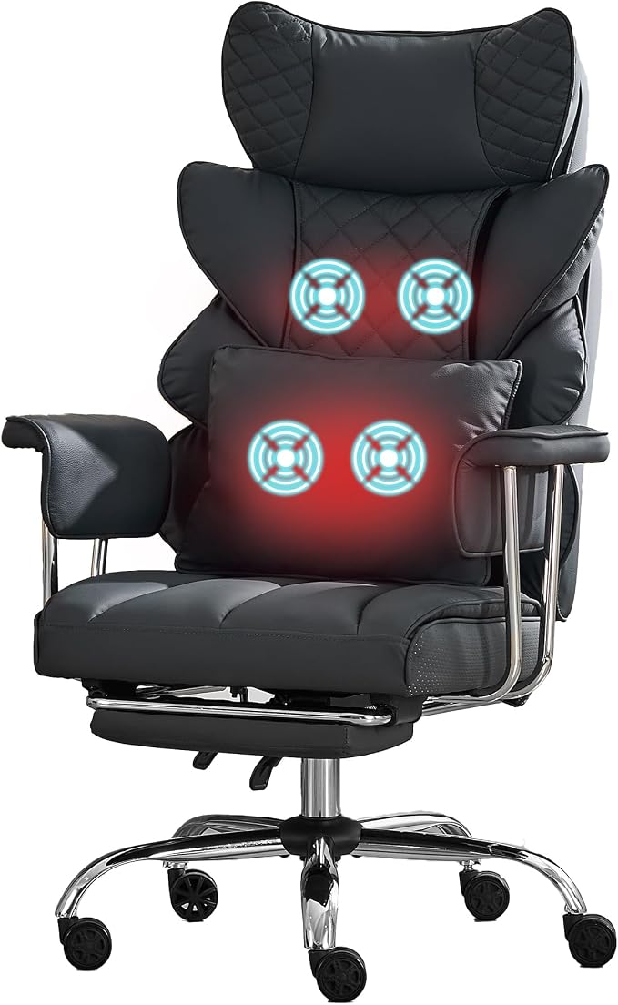 DYHOME 500 lbs Reclining Massage Office Chair with Foot Rest, Kneading Massage Home Office Chairs, High Back Office Desk Chair, Thicker Cushion, Big and Tall Ergonomic Chair for Heavy People, Black