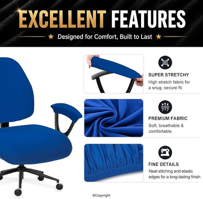 Stretchable Split Office Chair Seat Covers - Universal Stretch Computer Chair Slipcover - Washable Rotating Backrest Coverings & Cushion Protectors & Armrest Covers for Dogs, Cats, Pets