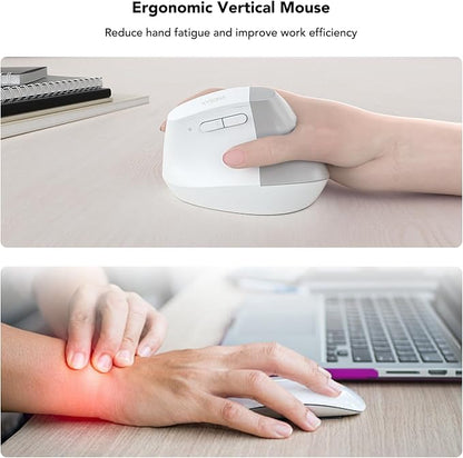 KYSONA EM18 Wireless Ergonomic Vertical Mouse, Ergo Design, Bluetooth Cordless Mouse for Medium/Large Hands, Silent Click, 5-Level Adjustable DPI, Carpal Tunnel Mice for Computer/PC/Mac/Laptop, White