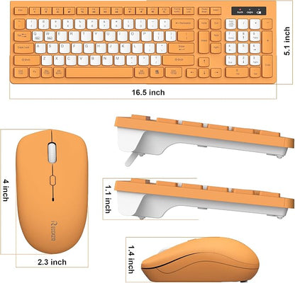Wireless Keyboard and Mouse Combo, Full-Sized Wireless Keyboard and Adjustable DPI Mouse, 2.4GHz USB Receiver, Keyboard and Mouse for PC, Windows, Desktop, Laptop (Orange-B)