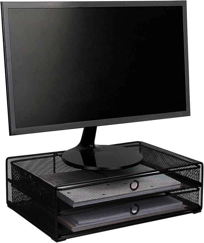 Exerz Monitor Display Stand with Drawers - Desk Organizer with Computer Monitor Stand Riser - Max 15kgs
