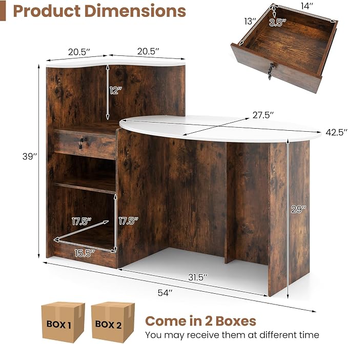 Tangkula Reception Desk, Front Counter Desk with Lockable Drawers, L Shaped Retail Counter with Oval Desktop, Checkout Computer Workstation for Salon Lobby Home Office