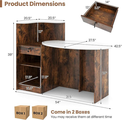 Tangkula Reception Desk, Front Counter Desk with Lockable Drawers, L Shaped Retail Counter with Oval Desktop, Checkout Computer Workstation for Salon Lobby Home Office