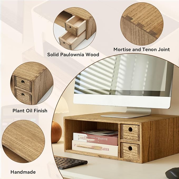 KIRIGEN Printer Stand with Storage Drawer and Cable Management for Desk Document Paper Organizer for Home Office DYJG-DBR