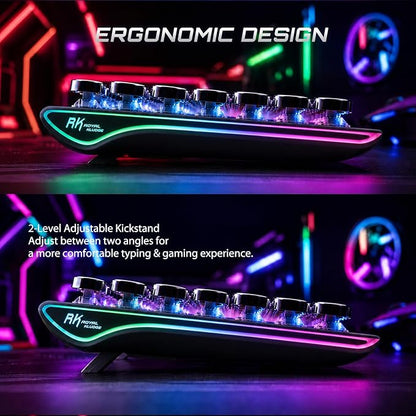 RK ROYAL KLUDGE S108 Typewriter Mechanical Keyboard, Wired Gaming Keyboard with Number Pad, Full Size Retro Keyboards w/Detachable Wrist Rest for Mac/Win/PC, Clicky Blue Switch, Rainbow Backlit Black