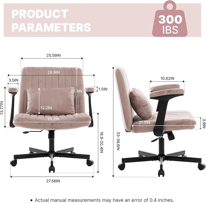 Ergonomic Cross Legged Chair with Wheels, 360 Swivel Meditation Chair, ADHD Chair, Criss Cross Desk Chair with Lumbar Support and Adjustable Stool, Wide Seat Cushion, Light Pink